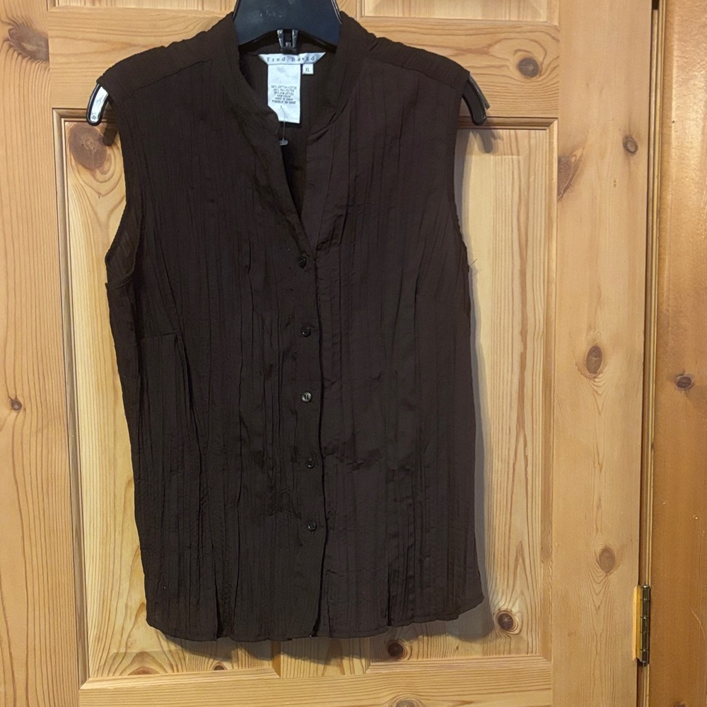 Fred David Dark Brown Sleeveless Button Down Shirt